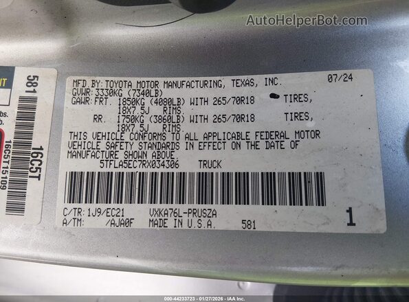 5TFLA5EC7RX034306 2024 TOYOTA TUNDRA Gray Engine compartment view