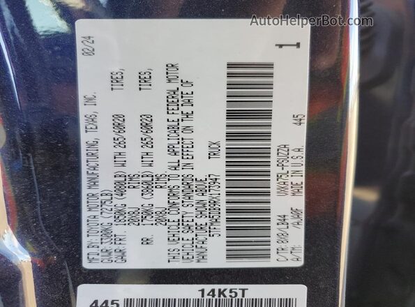 5TFMA5DB9RX173947 2024 TOYOTA TUNDRA Blue Vista del compartimento del motor
