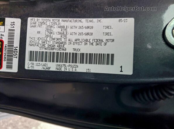 5TFNA5DB0PX105960 2023 TOYOTA TUNDRA Gray Widok naklejki z numerem VIN