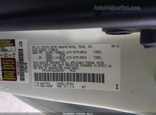 5TFUY5F16GX501239 2016 TOYOTA TUNDRA White 