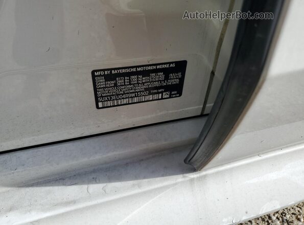 5UX13EU04R9W15502 2024 BMW X5 White Вид наклейки з VIN-кодом