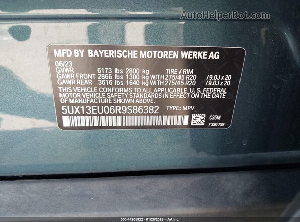 5UX13EU06R9S86382 2024 BMW X5 Green Вид підкапотного простору