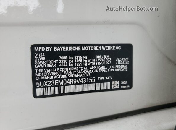 5UX23EM04R9V43155 2024 BMW X7 White 