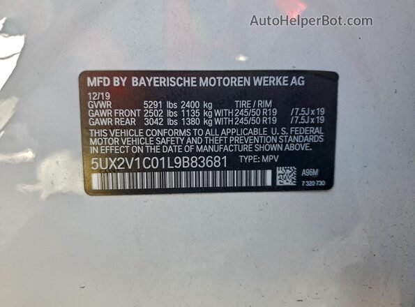 5UX2V1C01L9B83681 2020 BMW X4 White 