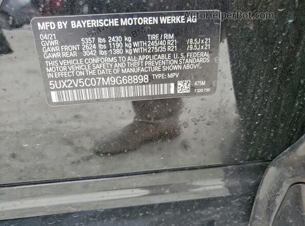 5UX2V5C07M9G68898 2021 BMW X4 Black Widok naklejki z numerem VIN