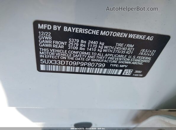 5UX33DT09P9P80799 2023 BMW X4 White Вид підкапотного простору