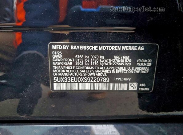 5UX33EU0XS9Z20789 2025 BMW X5 Blue VIN կոդի պիտակի տեսք