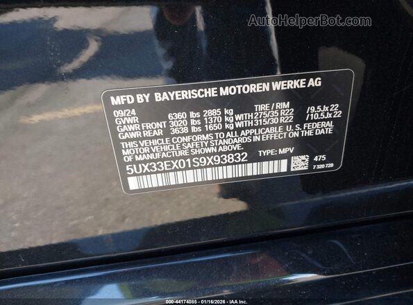 5UX33EX01S9X93832 2025 BMW X6 Black Вид підкапотного простору
