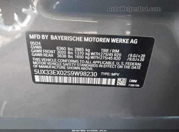 5UX33EX02S9W98230 2025 BMW X6 Серый Вид подкапотного пространства