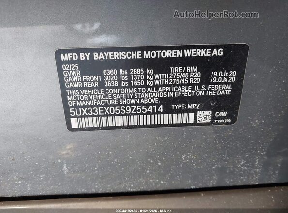 5UX33EX05S9Z55414 2025 BMW X6 Gray Շարժիչի բաժամունքի տեսք