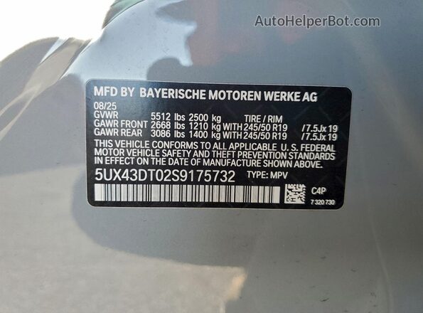 5UX43DT02S9175732 2025 BMW X4 Gray 