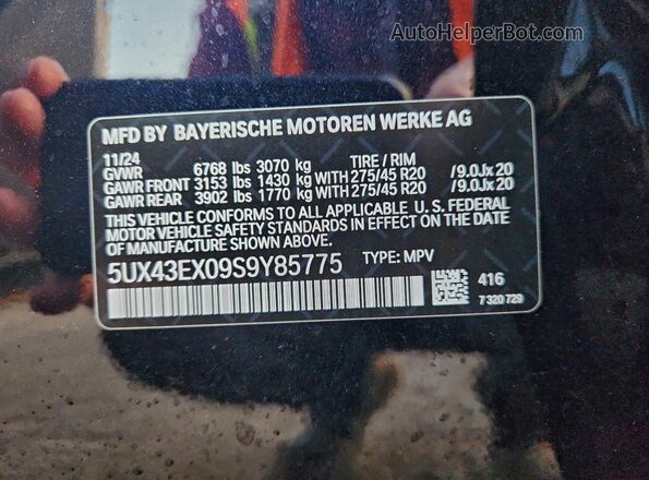 5UX43EX09S9Y85775 2025 BMW X6 Черный Панорамный вид салона 360°