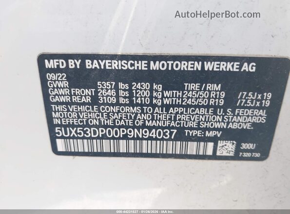5UX53DP00P9N94037 2023 BMW X3 White Widok komory silnika