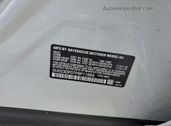 5UX53DP07P9P11869 2023 BMW X3 White Widok komory silnika