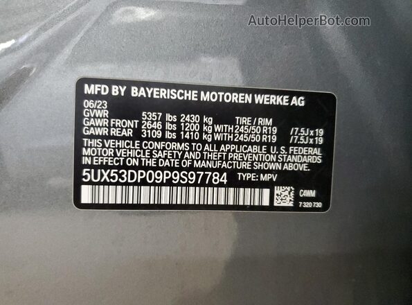 5UX53DP09P9S97784 2023 BMW X3 Silver Панорамний вид салону 360°