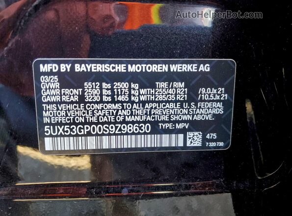 5UX53GP00S9Z98630 2025 BMW X3 Черный 