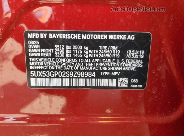 5UX53GP02S9Z98984 2025 BMW X3 Red 
