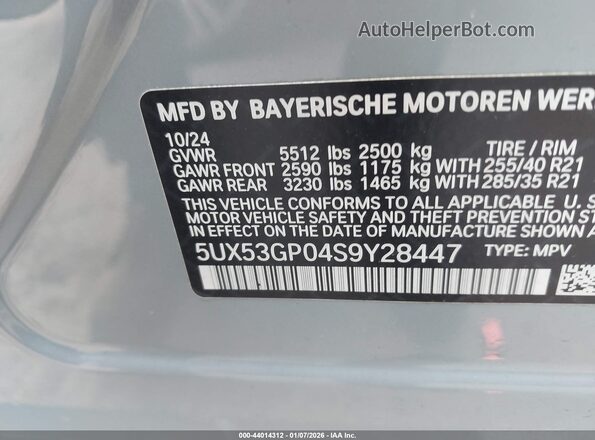 5UX53GP04S9Y28447 2025 BMW X3 Pewter Widok komory silnika