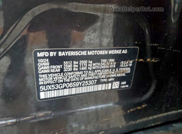 5UX53GP06S9Y25307 2025 BMW X3 Black 