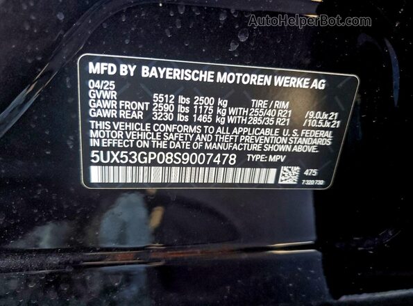 5UX53GP08S9007478 2025 BMW X3 Black 