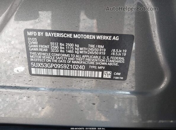 5UX53GP09S9Z10240 2025 BMW X3 Серый 
