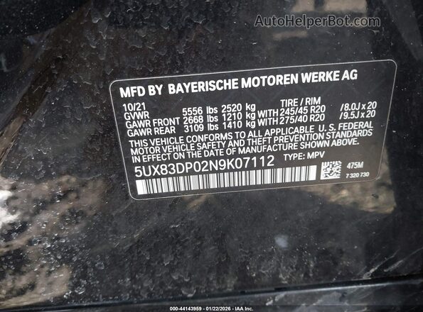5UX83DP02N9K07112 2022 BMW X3 Black Widok komory silnika