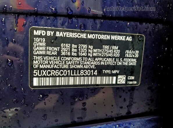 5UXCR6C01LLL83014 2020 BMW X5 Blue Շարժիչի բաժամունքի տեսք