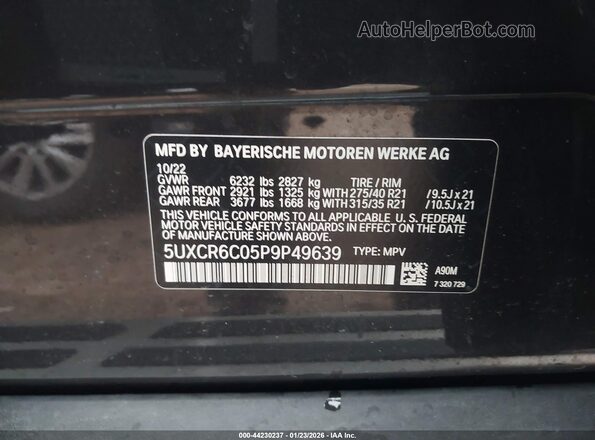 5UXCR6C05P9P49639 2023 BMW X5 Gray Vista del compartimento del motor