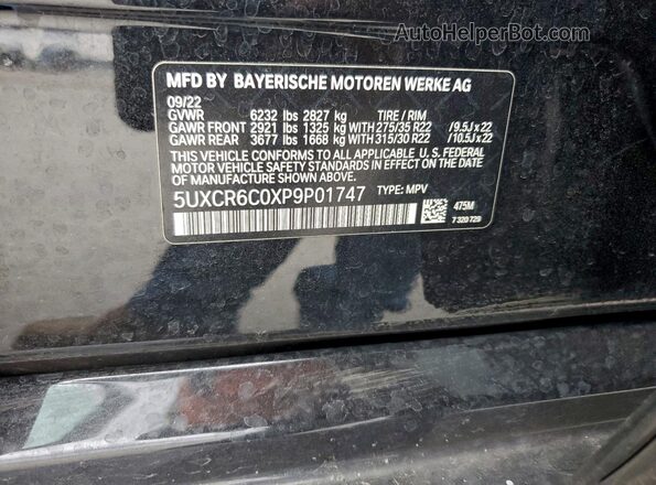 5UXCR6C0XP9P01747 2023 BMW X5 Black VIN კოდის სტიკერის ხედი