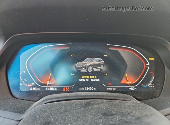 5UXCW2C00N9M53362 2022 BMW X7 Black Instrument cluster view