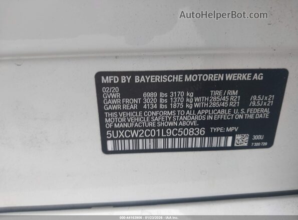 5UXCW2C01L9C50836 2020 BMW X7 White Вид підкапотного простору