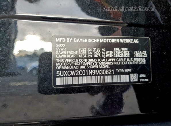 5UXCW2C01N9M30821 2022 BMW X7 Black Widok naklejki z numerem VIN