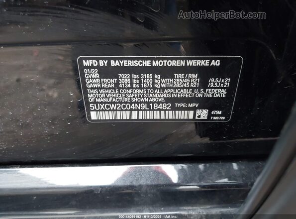 5UXCW2C04N9L18482 2022 BMW X7 Black Вид підкапотного простору