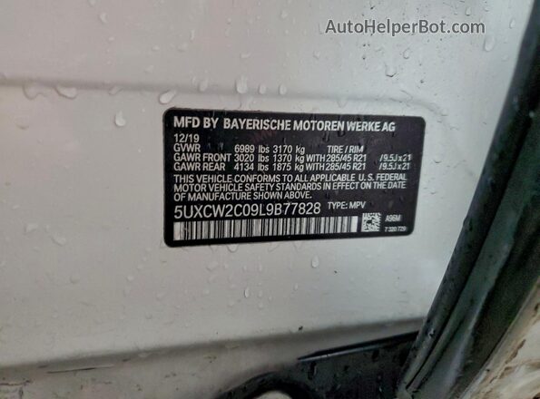 5UXCW2C09L9B77828 2020 BMW X7 Белый Вид наклейки с VIN-кодом