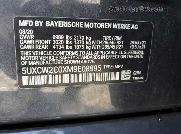5UXCW2C0XM9E08995 2021 BMW X7 Gray VIN sticker view
