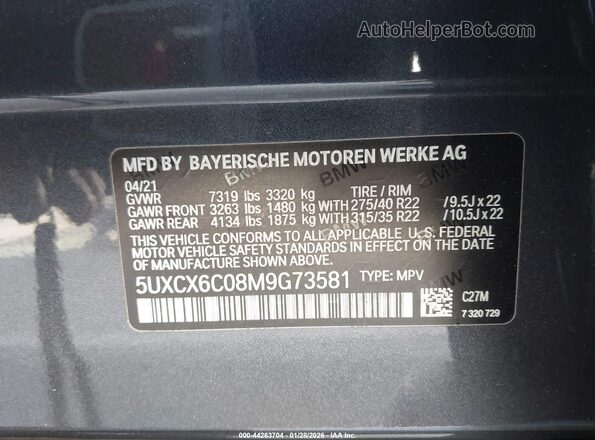 5UXCX6C08M9G73581 2021 BMW X7 Black Engine compartment view
