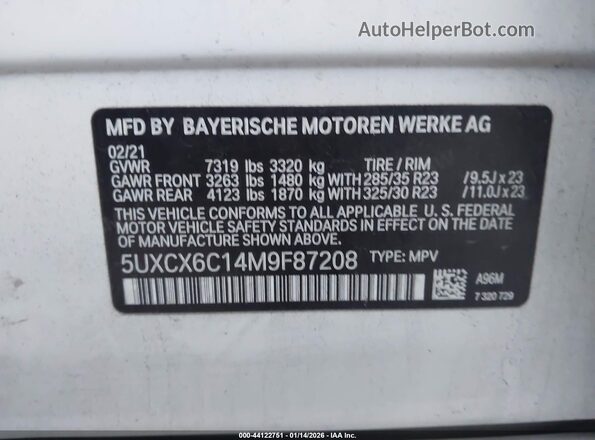 5UXCX6C14M9F87208 2021 BMW ALPINA White Widok komory silnika
