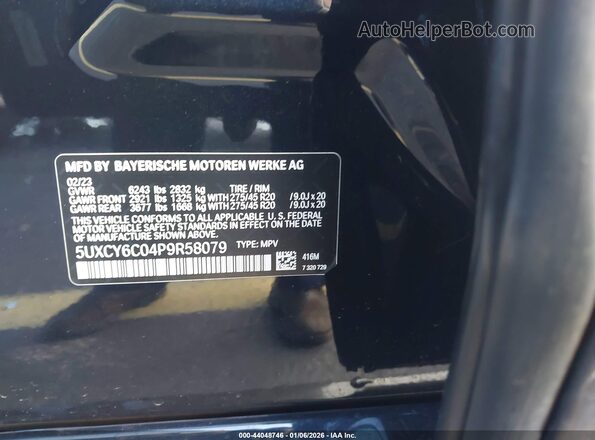 5UXCY6C04P9R58079 2023 BMW X6 Black Widok komory silnika