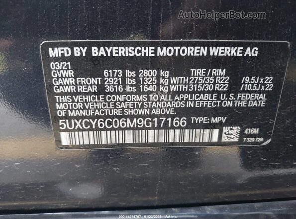 5UXCY6C06M9G17166 2021 BMW X6 Black Շարժիչի բաժամունքի տեսք