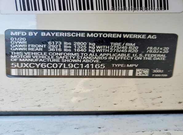 5UXCY6C07L9C14165 2020 BMW X6 White VIN կոդի պիտակի տեսք