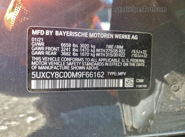 5UXCY8C00M9F66162 2021 BMW X6 Charcoal VIN sticker view