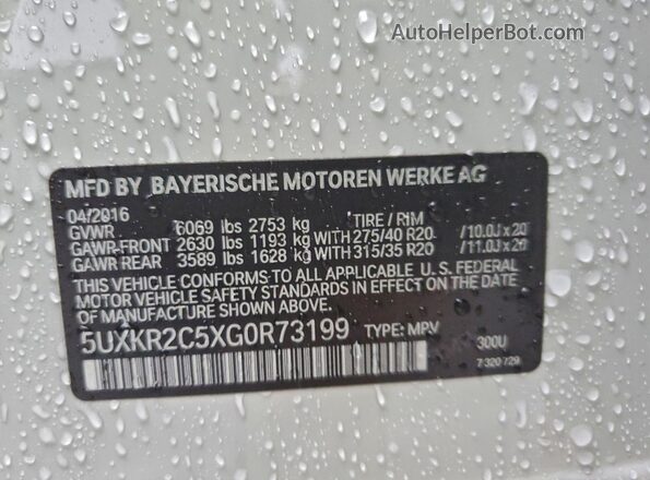 5UXKR2C5XG0R73199 2016 BMW X5 Белый Вид наклейки с VIN-кодом