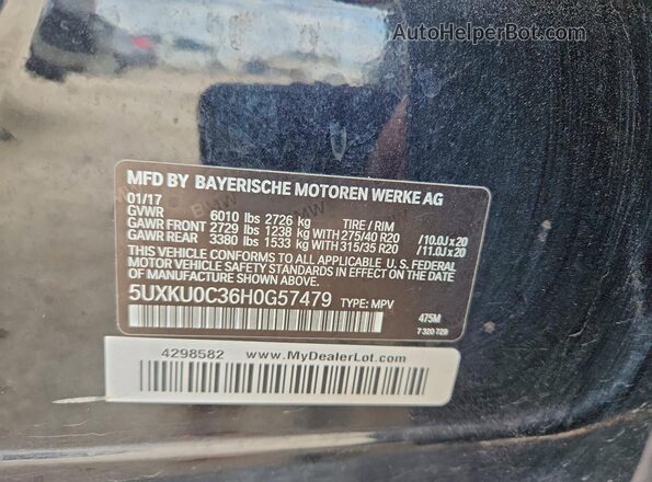 5UXKU0C36H0G57479 2017 BMW X6 Black Widok naklejki z numerem VIN