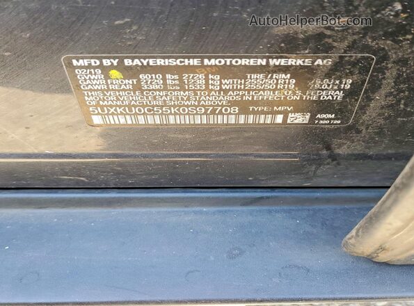 5UXKU0C55K0S97708 2019 BMW X6 Серый 