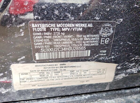 5UXKU2C34H0U28565 2017 BMW X6 Black Vista de la etiqueta del VIN