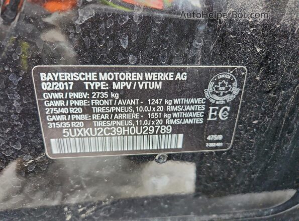 5UXKU2C39H0U29789 2017 BMW X6 Черный Вид наклейки с VIN-кодом