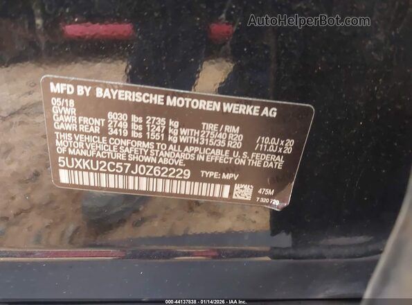 5UXKU2C57J0Z62229 2018 BMW X6 Черный 