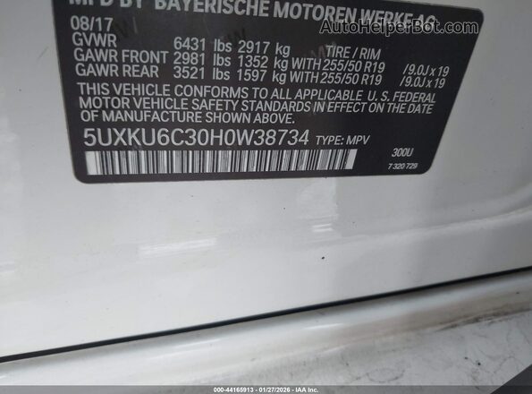 5UXKU6C30H0W38734 2017 BMW X6 White 