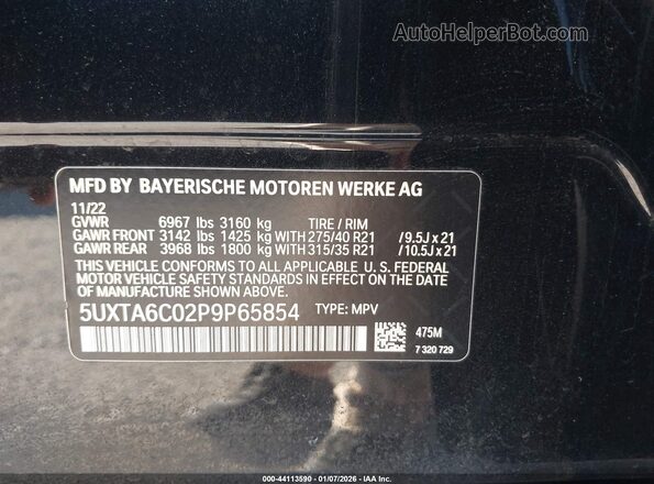 5UXTA6C02P9P65854 2023 BMW X5 Black ძრავის განყოფილების ხედი