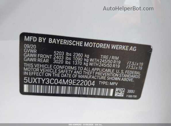 5UXTY3C04M9E22004 2021 BMW X3 White 